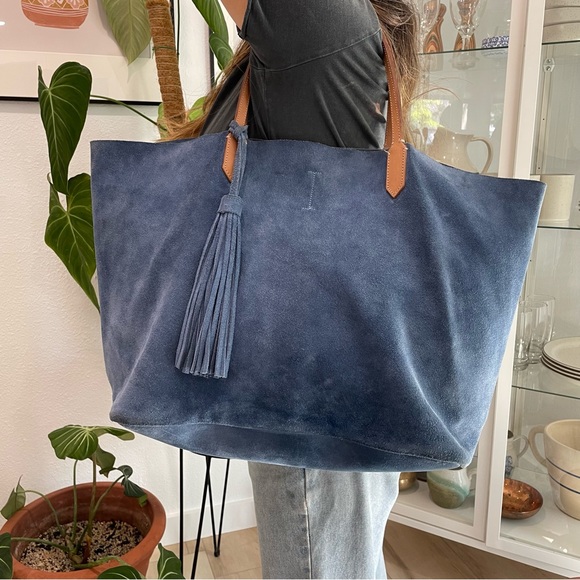 Ala Pilar Blue Suede Leather Tote Large - Picture 8 of 16